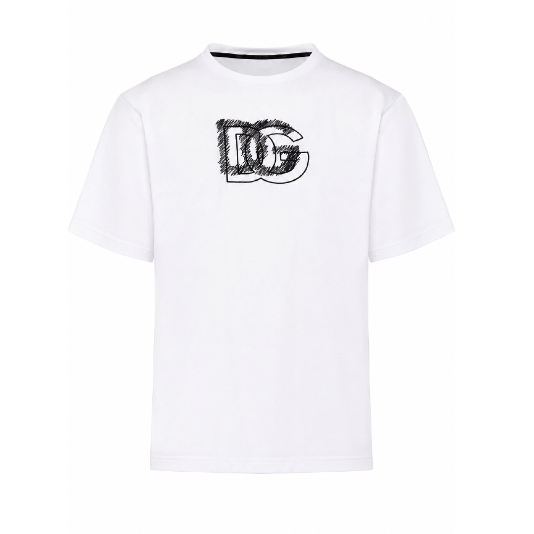 Camiseta Blanca Estampado Bordado DG Negro
