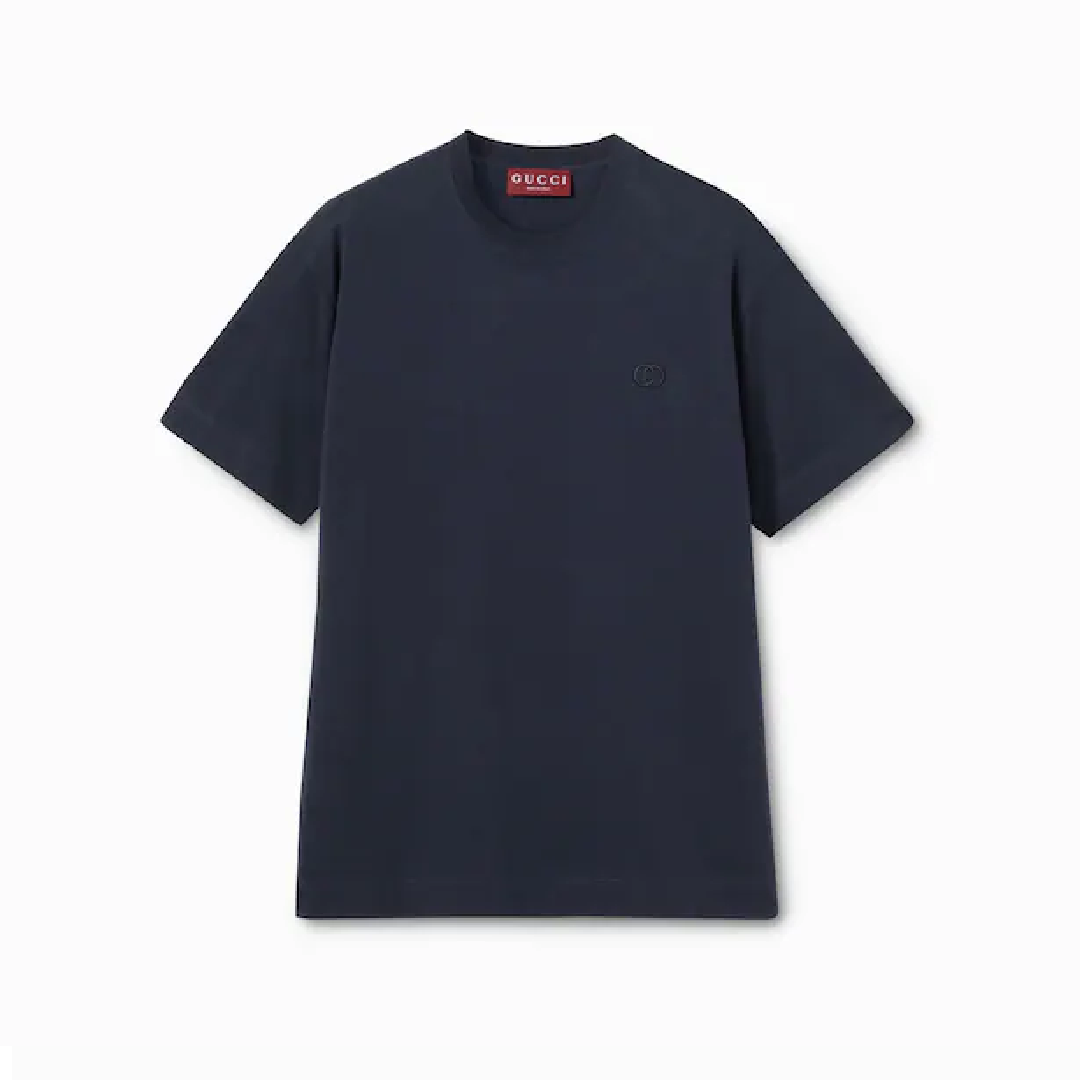 Camiseta de punto de algodón con bordado Azul