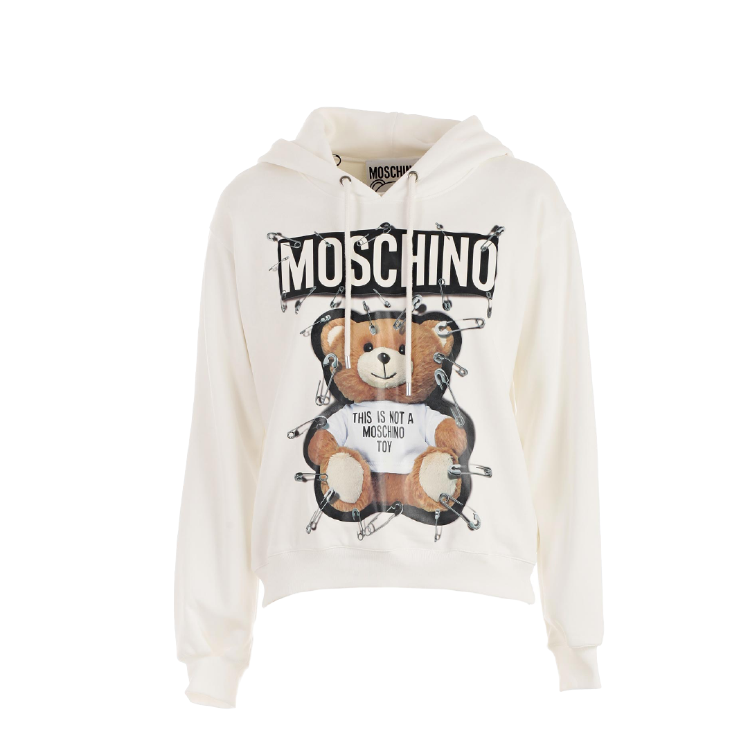 Hoddie Moschino Blanco Logo Ganchos