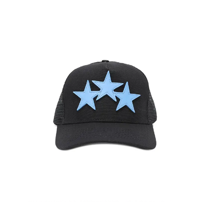 Gorra Amiri Three Star Trucker Hat in Black & Carolina Blue