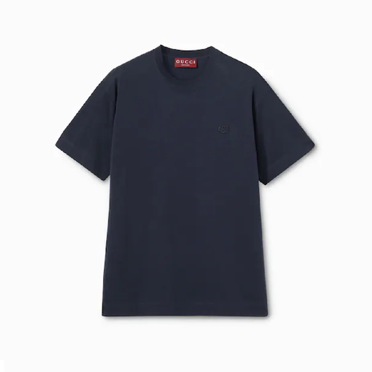 Camiseta de punto de algodón con bordado Azul